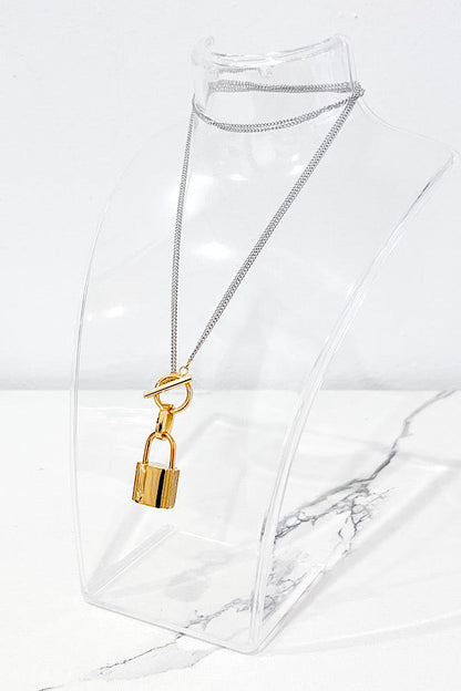 Mixed Metal Padlock Necklace