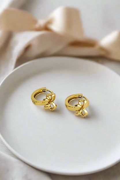 Gold Bow Huggie Hoop Earrings