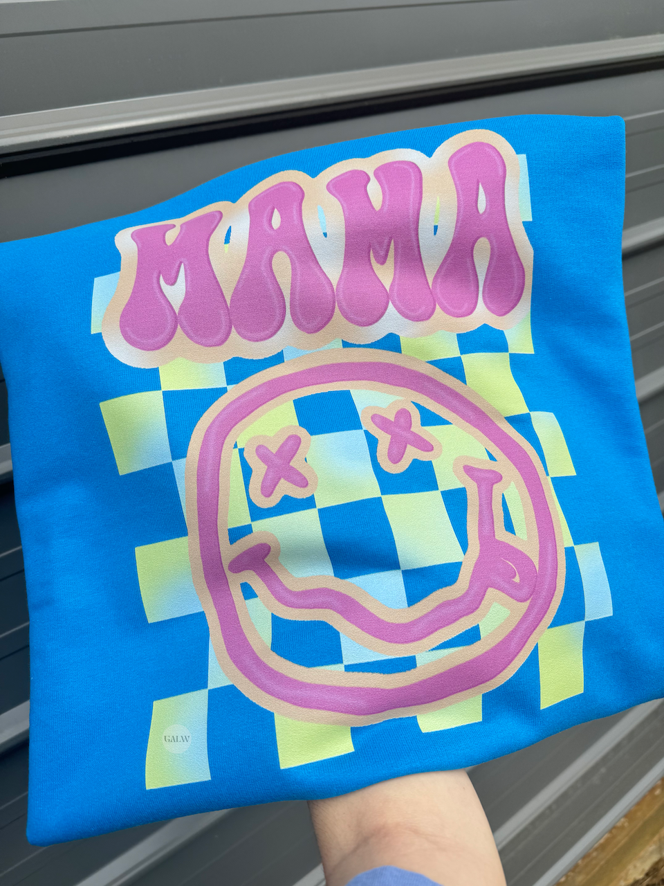Mama Neon Checker Smiley Face Tee