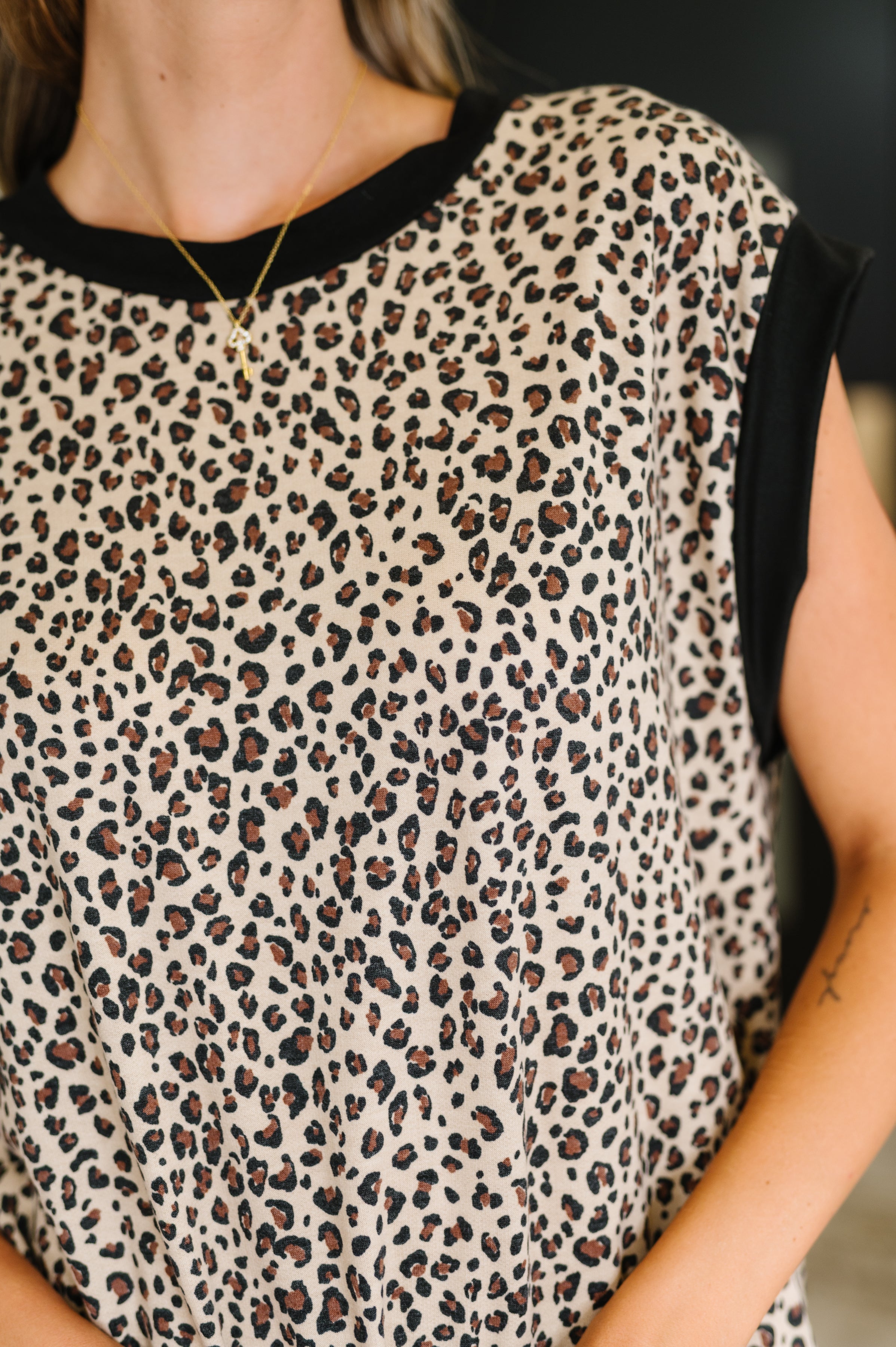 Meow's the Time Banded Hem Top in Leopard Print