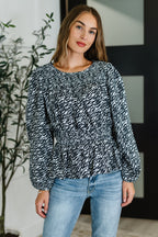 Muse Moves High Neck Peplum Blouse in Black