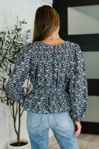 Muse Moves High Neck Peplum Blouse in Black