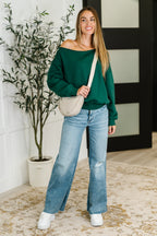 Side Hustle Off Shoulder Long Sleeve Top in  Hunter Green