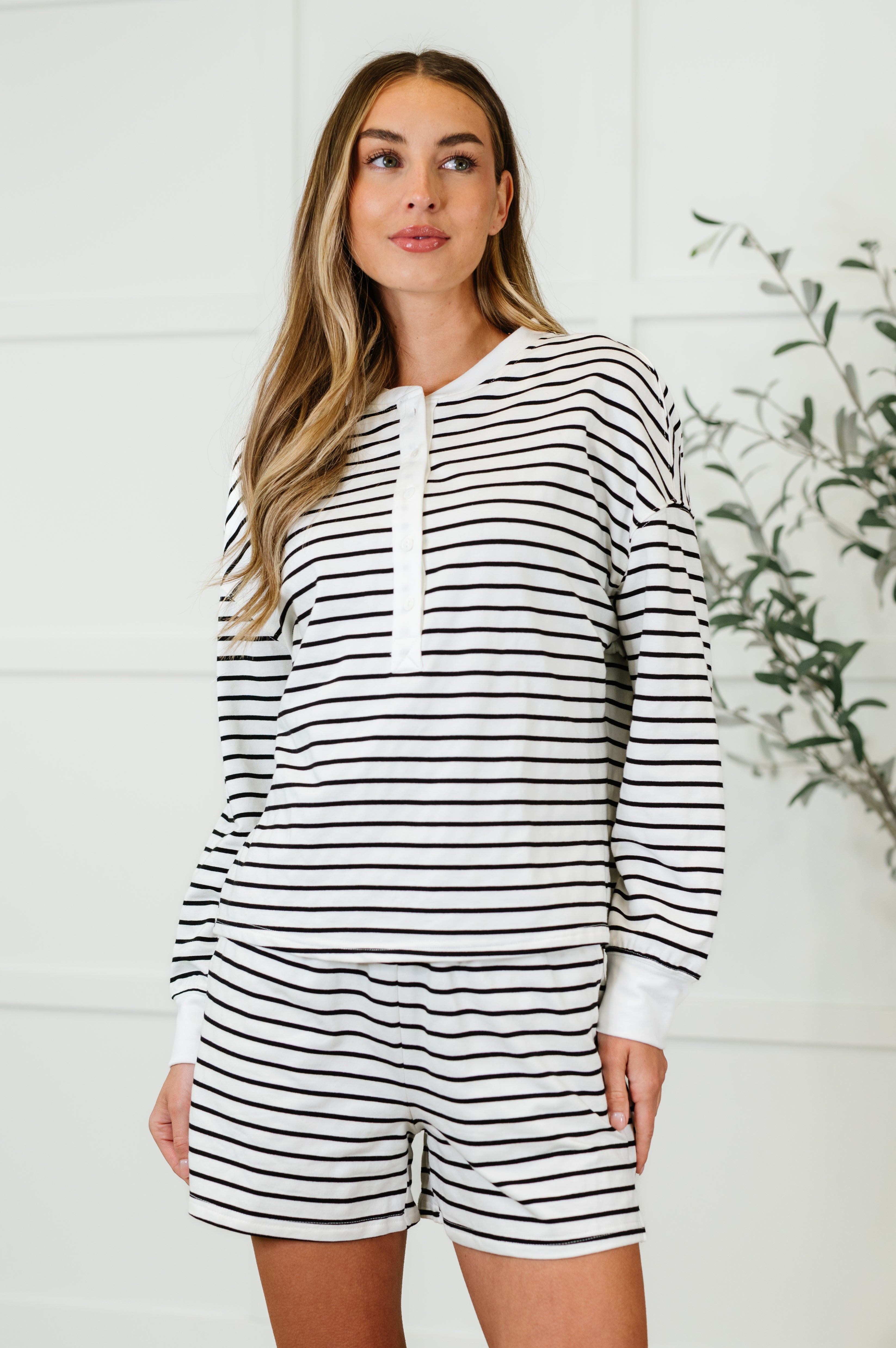 Situationally Sound Striped Long Sleeve Top & Shorts Set