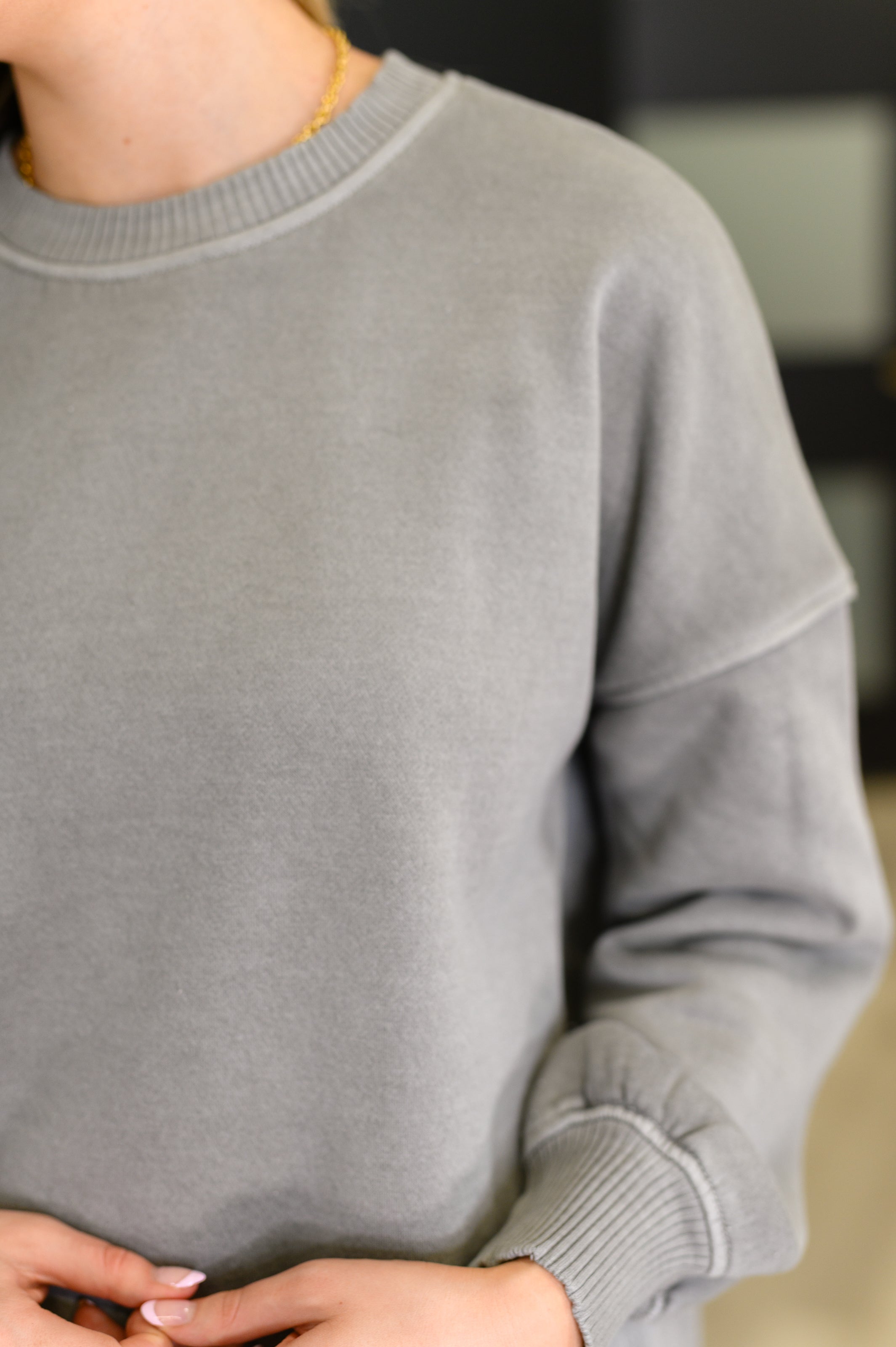 Talk Cozy to Me Stepped Hem Pullover in Sleet