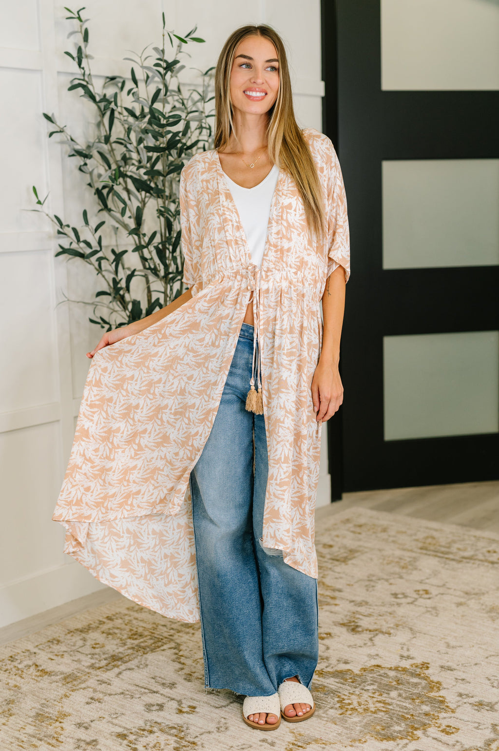 Vacation Time Kimono in Milk Tea