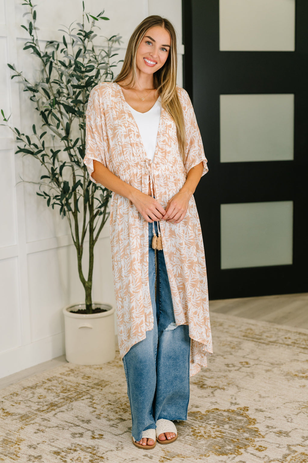 Vacation Time Kimono in Milk Tea